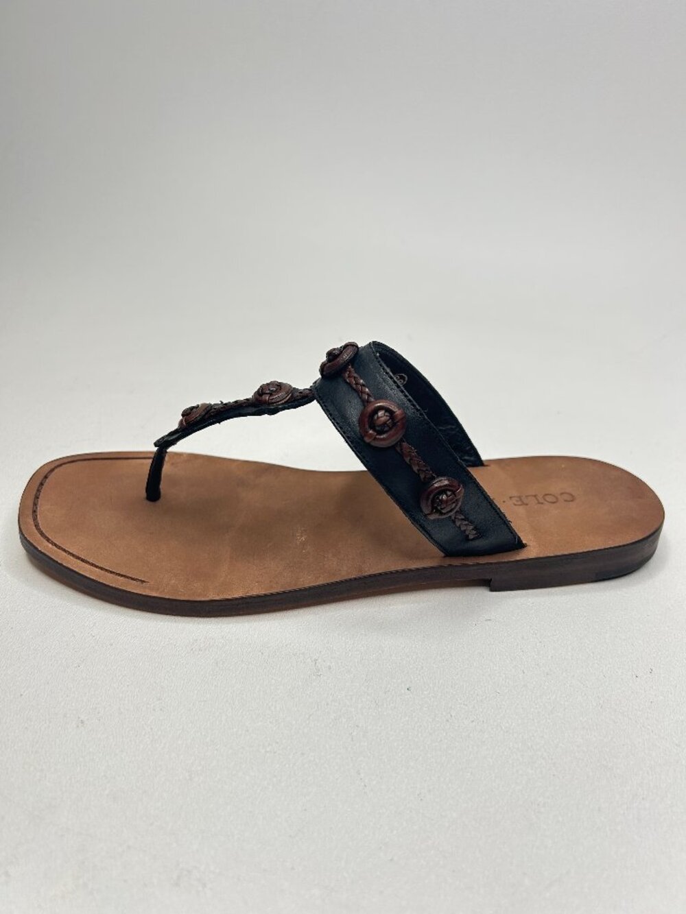 COLE HAAN Fiona Thong Sandals Flat Brown Leather Braided/Knotted Detail sz7B